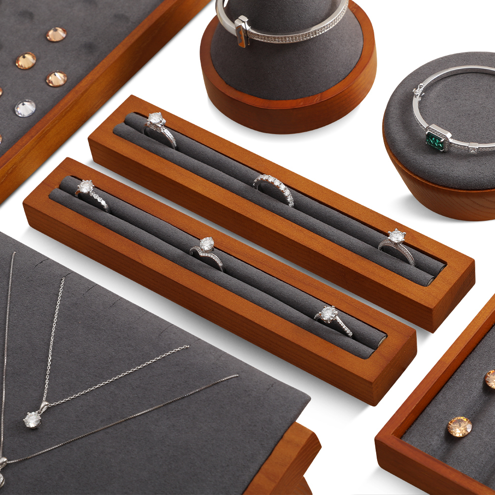 Yinbeini Solid Wooden Ring Display Tray Ring Storage Stand with Microfiber Rings Organizer jeweler counter jewelry counter