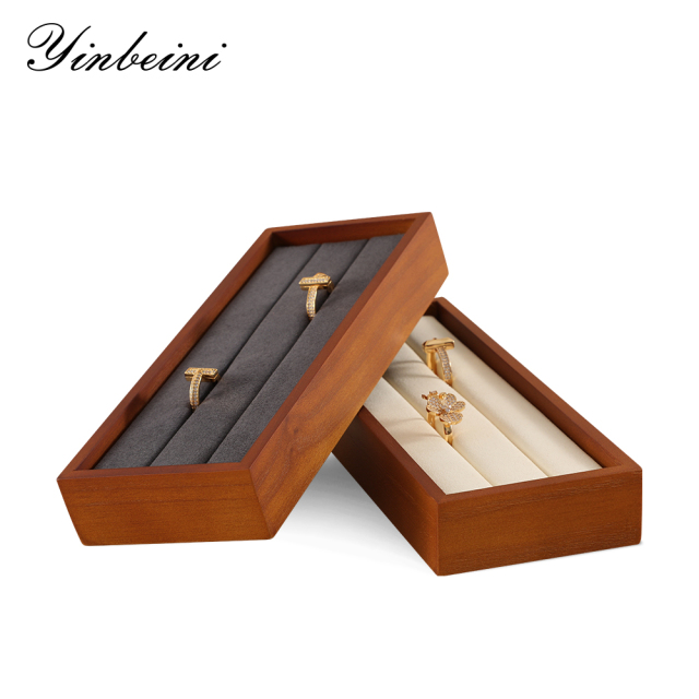Yinbeini Solid Wooden Ring Display Tray Ring Storage Stand with Microfiber Rings Organizer jeweler counter jewelry counter