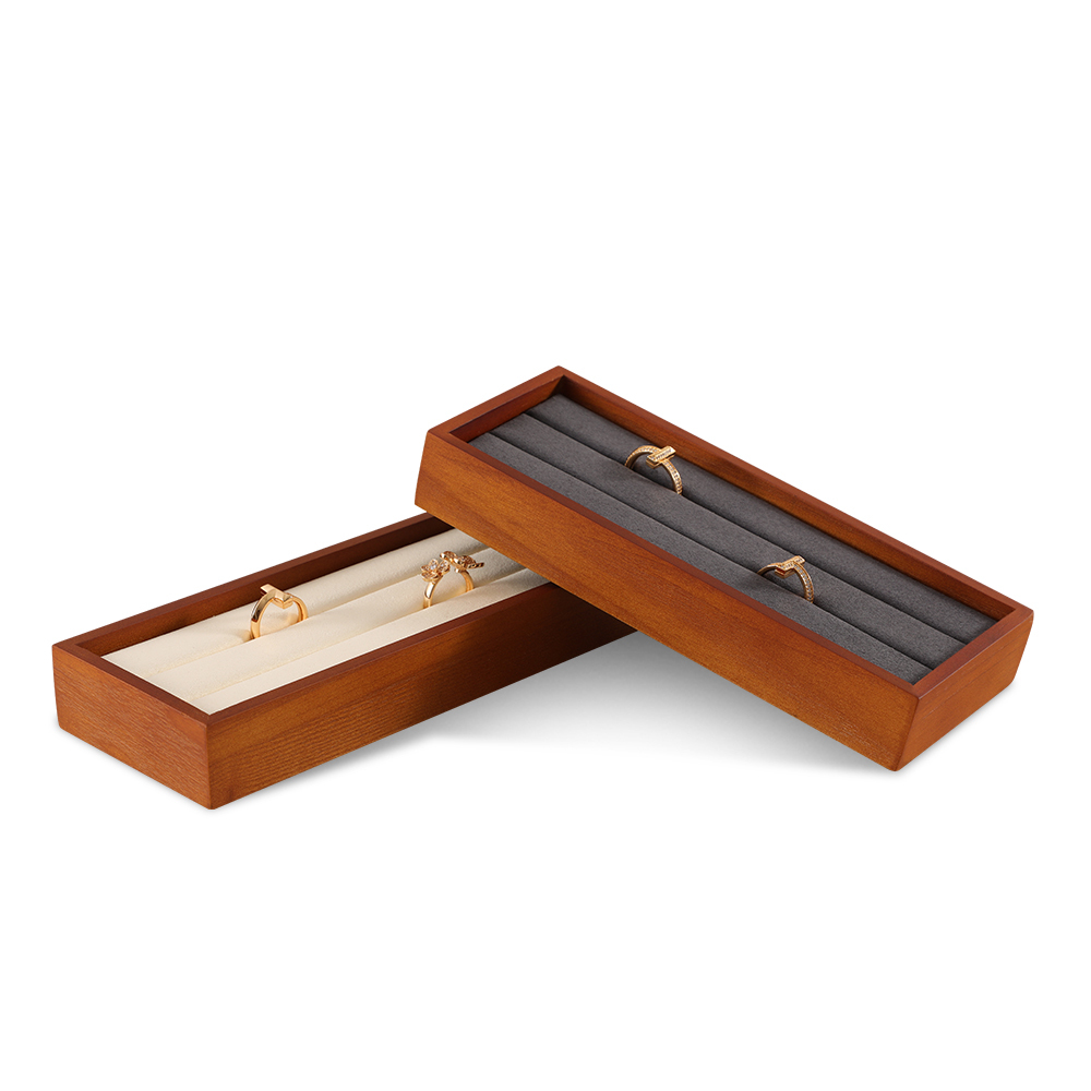 Yinbeini Solid Wooden Ring Display Tray Ring Storage Stand with Microfiber Rings Organizer jeweler counter jewelry counter
