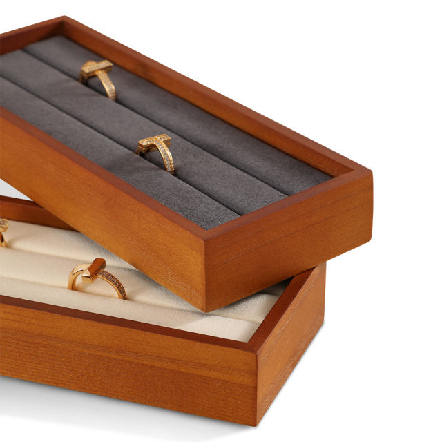 Yinbeini Solid Wooden Ring Display Tray Ring Storage Stand with Microfiber Rings Organizer jeweler counter jewelry counter