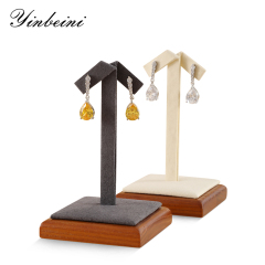 Yinbeini Wooden Square Beige Earrings Display Stand Stud Earring Storage Holder Wooden Jewelry Organizer SM047