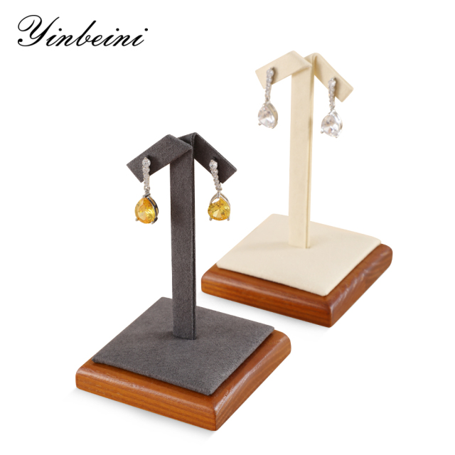 Yinbeini Wooden Square Beige Earrings Display Stand Stud Earring Storage Holder Wooden Jewelry Organizer SM047
