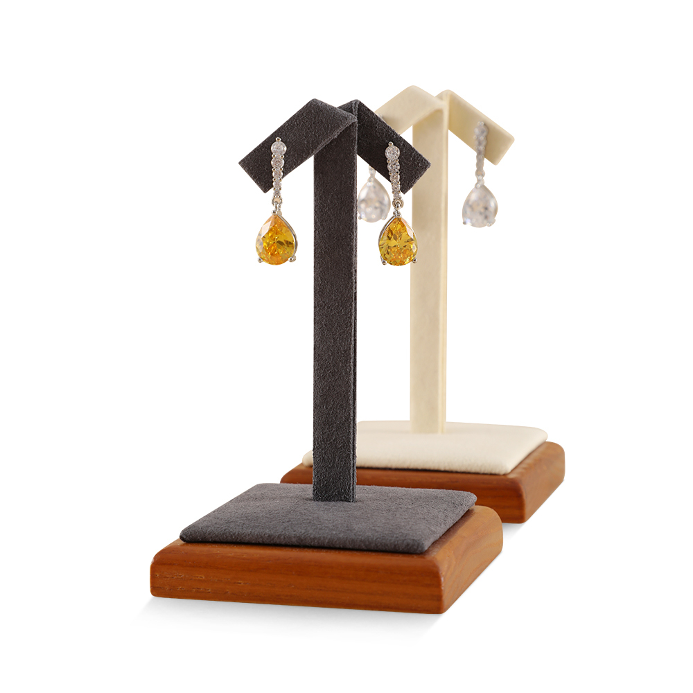 Yinbeini Wooden Square Beige Earrings Display Stand Stud Earring Storage Holder Wooden Jewelry Organizer SM047