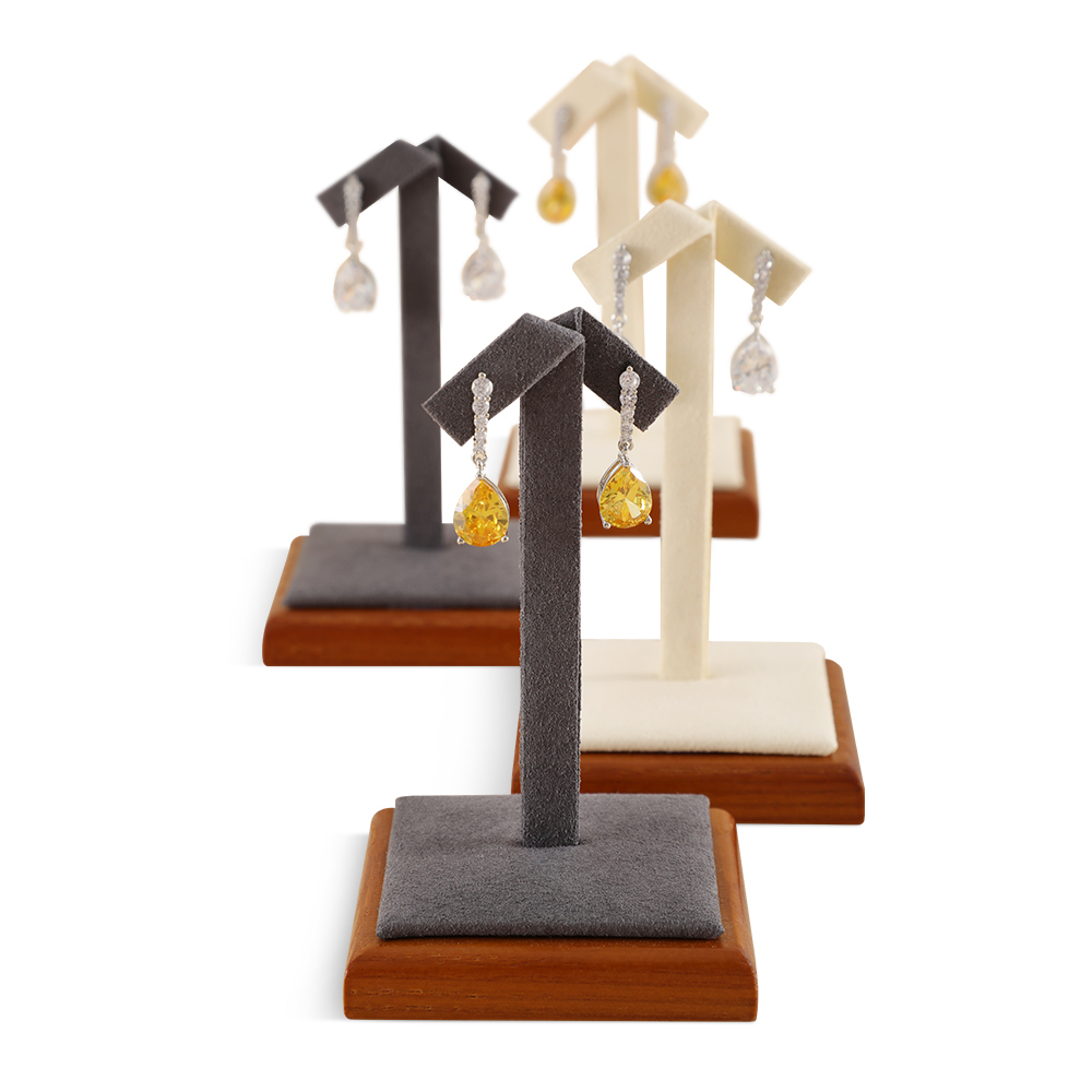Yinbeini Wooden Square Beige Earrings Display Stand Stud Earring Storage Holder Wooden Jewelry Organizer SM047