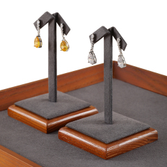 Yinbeini Wooden Square Beige Earrings Display Stand Stud Earring Storage Holder Wooden Jewelry Organizer SM047