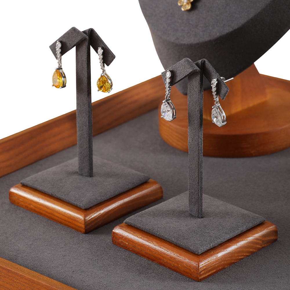Yinbeini Wooden Square Beige Earrings Display Stand Stud Earring Storage Holder Wooden Jewelry Organizer SM047