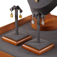 Yinbeini Wooden Square Beige Earrings Display Stand Stud Earring Storage Holder Wooden Jewelry Organizer SM047