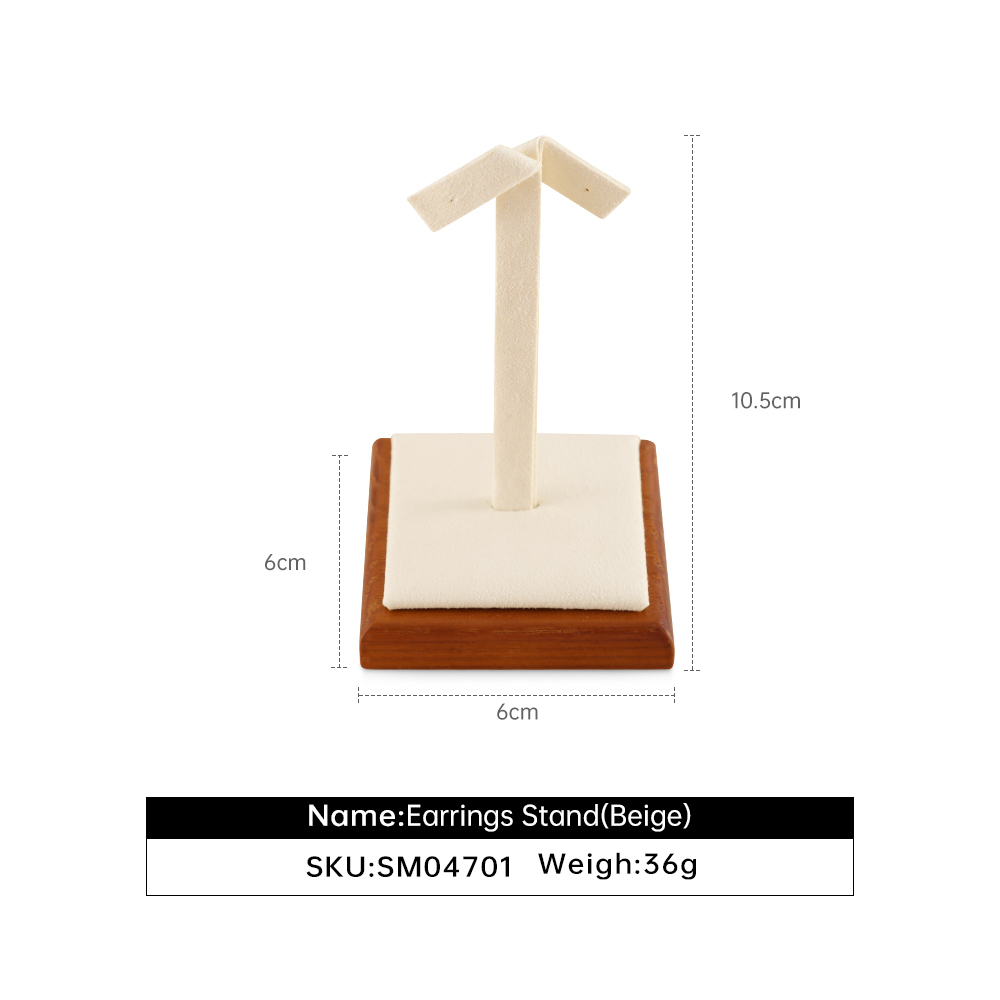 Yinbeini Wooden Square Beige Earrings Display Stand Stud Earring Storage Holder Wooden Jewelry Organizer SM047