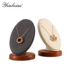 Yinbeini Wooden Necklace Display Stand Pendant Storage Holder Long Chain Jewelry Organizer Shop Table Top Display SM056