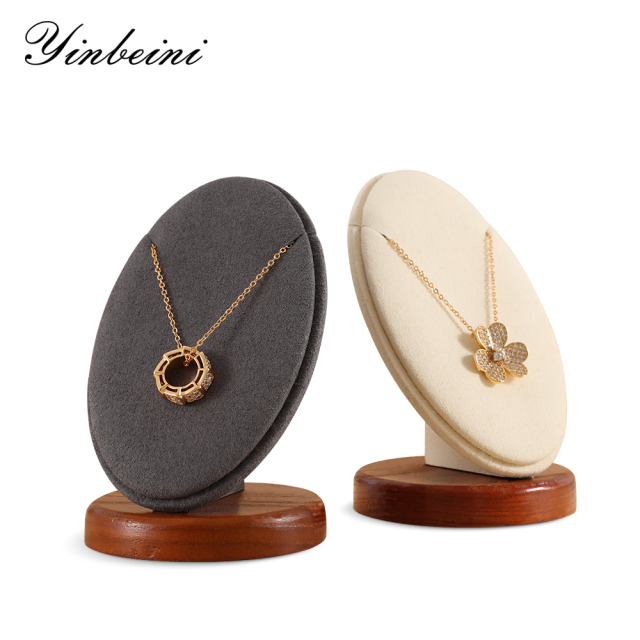 Yinbeini Wooden Necklace Display Stand Pendant Storage Holder Long Chain Jewelry Organizer Shop Table Top Display SM056