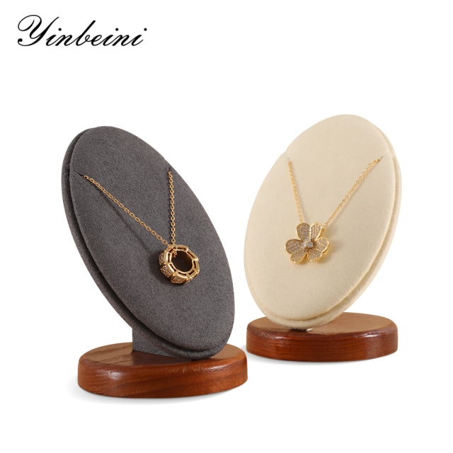Yinbeini Wooden Necklace Display Stand Pendant Storage Holder Long Chain Jewelry Organizer Shop Table Top Display SM056