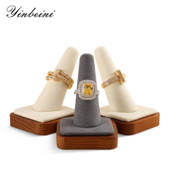 Yinbeini Wood Base Ring Cone and Necklace Stand Jewelry Display Set for Complete Jewelry Sets SM066