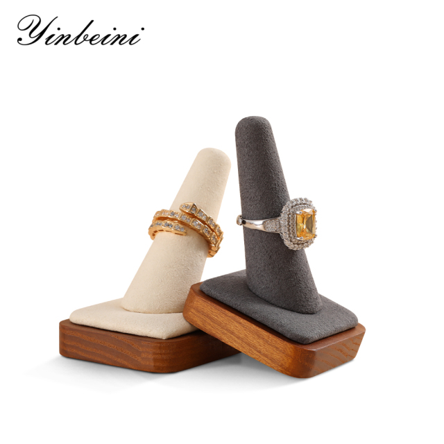 Yinbeini Wood Base Ring Cone and Necklace Stand Jewelry Display Set for Complete Jewelry Sets SM066