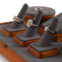Yinbeini Wood Base Ring Cone and Necklace Stand Jewelry Display Set for Complete Jewelry Sets SM066
