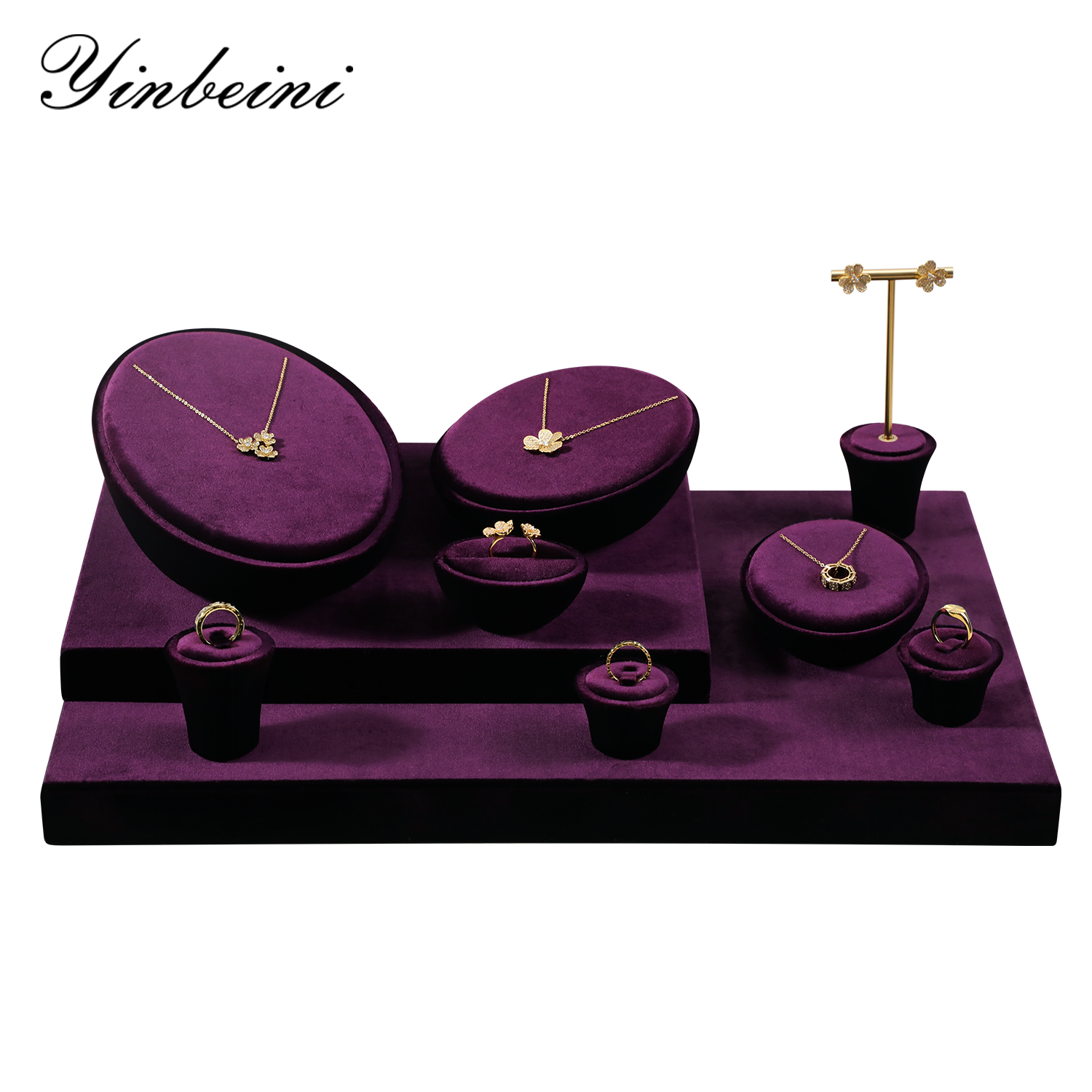 Yinbeini Velvet Jewelry Set Velvet Purple Ring Earring Necklace Holder Jewelry Showcase Organizer jeweler counter jewelry counter TB017