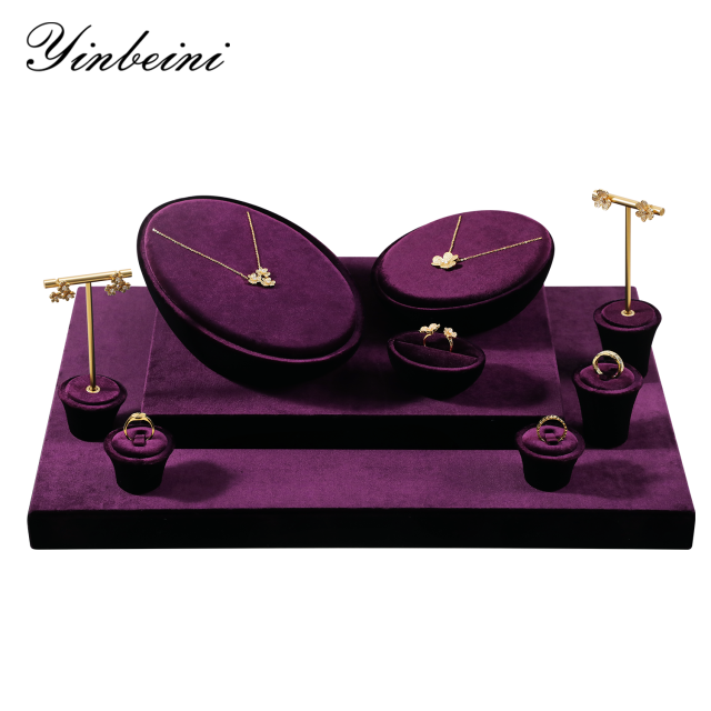 Yinbeini Velvet Jewelry Set Velvet Purple Ring Earring Necklace Holder Jewelry Showcase Organizer jeweler counter jewelry counter TB017