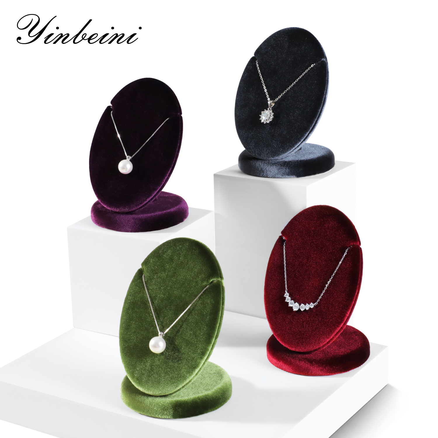 Yinbeini Velvet Necklace Display Stand Pendant Necklace Storage Holder Jewelry Shop Retail Countertop Organizer Rack TB029