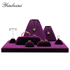 Yinbeini Purple Velvet Ring Earrings Necklace Display Stand for Wedding Perfect for Jewelry Store Counters and Bridal Shops TB039