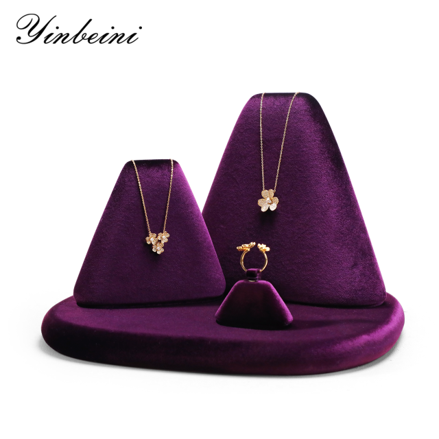 Yinbeini Purple Velvet Ring Earrings Necklace Display Stand for Wedding Perfect for Jewelry Store Counters and Bridal Shops TB039