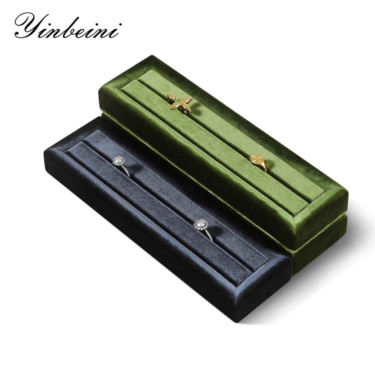 Yinbeini Velvet Ring Display Stand Single Row Ring Ear Stud Storage Organizer Jewelry Shop Showcase Props TB045