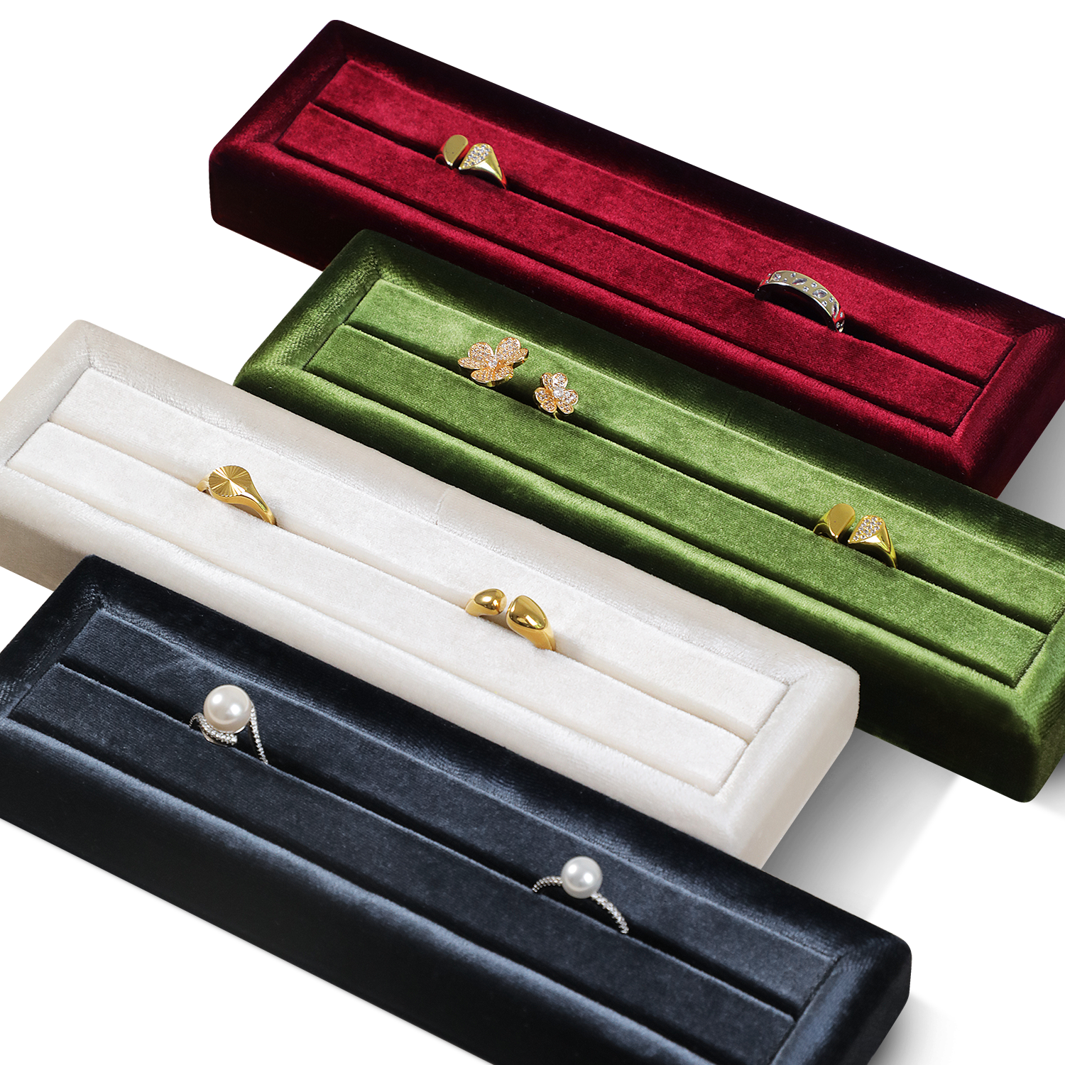 Yinbeini Velvet Ring Display Stand Single Row Ring Ear Stud Storage Organizer Jewelry Shop Showcase Props TB045