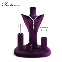 Yinbeini Aesthetic Purple Velvet Jewelry Display Stand with Multiple Holders for Complete Jewelry Sets Perfect for Bridal Boutiques and Gift Shops TB046
