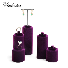 Yinbeini Aesthetic Purple Velvet Jewelry Display Stand with Multiple Holders for Complete Jewelry Sets Perfect for Bridal Boutiques and Gift Shops TB046