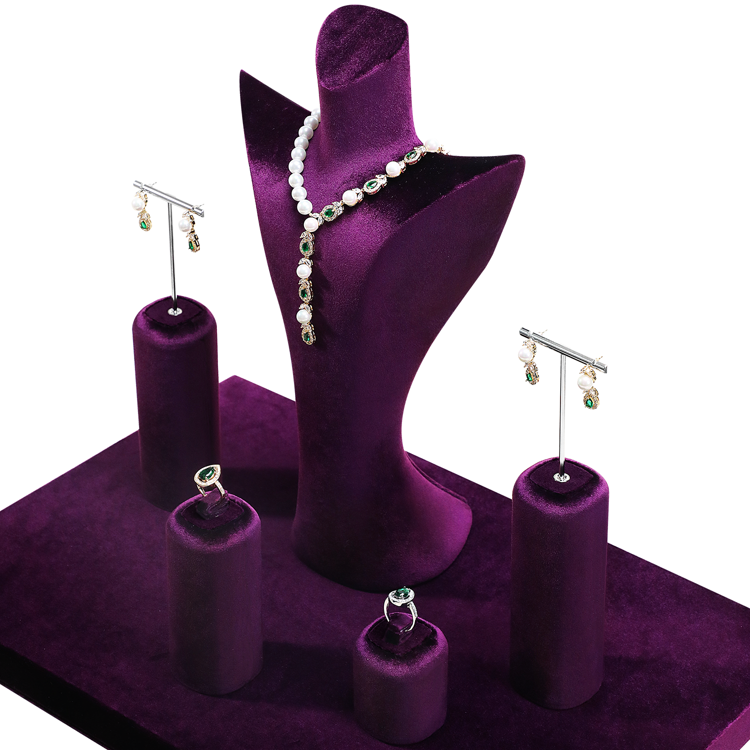 Yinbeini Aesthetic Purple Velvet Jewelry Display Stand with Multiple Holders for Complete Jewelry Sets Perfect for Bridal Boutiques and Gift Shops TB046
