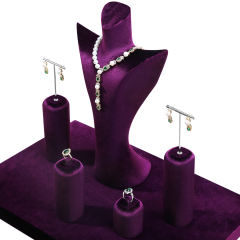 Yinbeini Aesthetic Purple Velvet Jewelry Display Stand with Multiple Holders for Complete Jewelry Sets Perfect for Bridal Boutiques and Gift Shops TB046