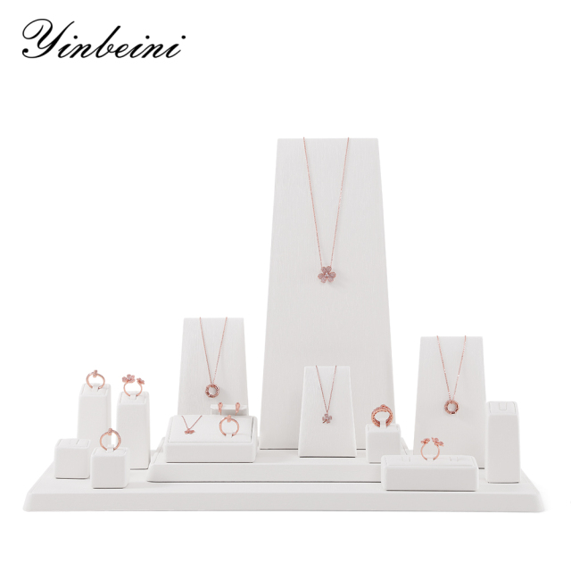 Yinbeini PU Leather Ring Necklace Earrings Storage Stand White Jewelry Display Set Pendant Organizer jeweler counter jewelry counter TT001