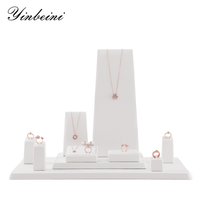 Yinbeini PU Leather Ring Necklace Earrings Storage Stand White Jewelry Display Set Pendant Organizer jeweler counter jewelry counter TT001