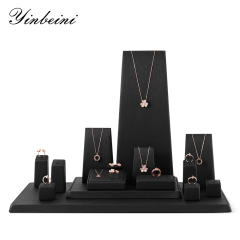Yinbeini PU Leather Ring Necklace Earrings Storage Stand Black Jewelry Accerssories Display Set Pendant Bangle Organizer TT003