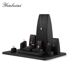 Yinbeini PU Leather Ring Necklace Earrings Storage Stand Black Jewelry Accerssories Display Set Pendant Bangle Organizer TT003