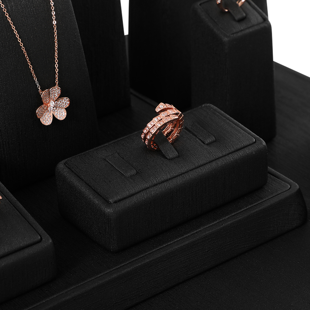 Yinbeini PU Leather Ring Necklace Earrings Storage Stand Black Jewelry Accerssories Display Set Pendant Bangle Organizer TT003