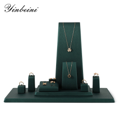 Yinbeini PU Leather Ring Earrings Necklace Storage Stand Dark Green Jewelry Accerssories Display Set Bangle Pendant Organizer TT004