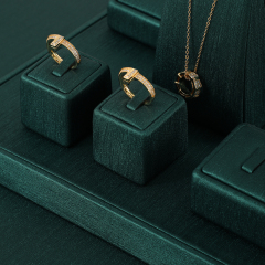 Yinbeini PU Leather Ring Earrings Necklace Storage Stand Dark Green Jewelry Accerssories Display Set Bangle Pendant Organizer TT004