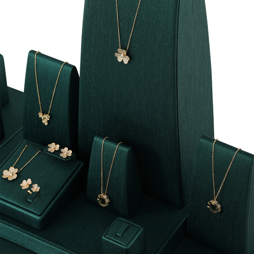 Yinbeini PU Leather Ring Earrings Necklace Storage Stand Dark Green Jewelry Accerssories Display Set Bangle Pendant Organizer TT004