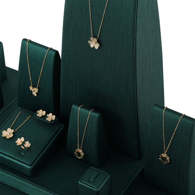 Yinbeini PU Leather Ring Earrings Necklace Storage Stand Dark Green Jewelry Accerssories Display Set Bangle Pendant Organizer TT004