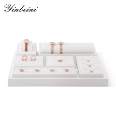 Yinbeini PU Leather Ring Necklace Earrings Bracelet Storage Stand Creamy White Jewel Display Set Watch Organizer Jeweler Counter TT005