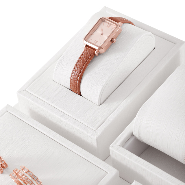 Yinbeini PU Leather Ring Necklace Earrings Bracelet Storage Stand Creamy White Jewel Display Set Watch Organizer Jeweler Counter TT005