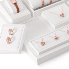 Yinbeini PU Leather Ring Necklace Earrings Bracelet Storage Stand Creamy White Jewel Display Set Watch Organizer Jeweler Counter TT005