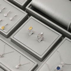 Yinbeini PU Leather Necklace Ring Earrings Bracelet Storage Stand Silver Gray Jewel Accerssories Display Set Pendant Watch Organizer jeweler counter