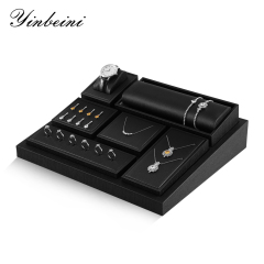 Yinbeini PU Leather Ring Necklace Earrings Bracelet Storage Stand Black Jewel Accerssories Display Set Pendant Watch Organizer jewelry counter TT007