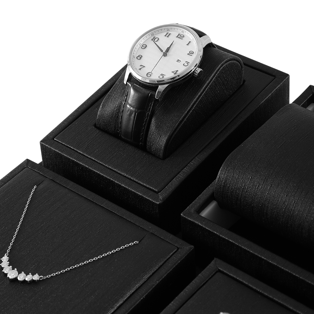 Yinbeini PU Leather Ring Necklace Earrings Bracelet Storage Stand Black Jewel Accerssories Display Set Pendant Watch Organizer jewelry counter TT007
