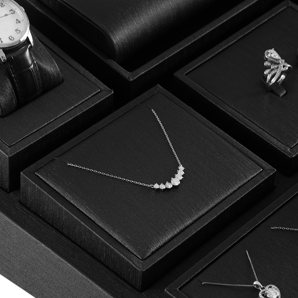 Yinbeini PU Leather Ring Necklace Earrings Bracelet Storage Stand Black Jewel Accerssories Display Set Pendant Watch Organizer jewelry counter TT007