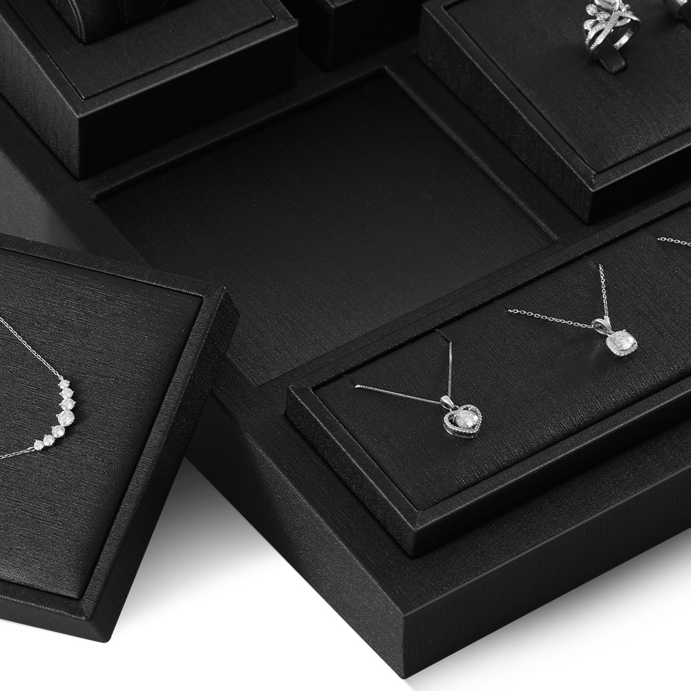 Yinbeini PU Leather Ring Necklace Earrings Bracelet Storage Stand Black Jewel Accerssories Display Set Pendant Watch Organizer jewelry counter TT007