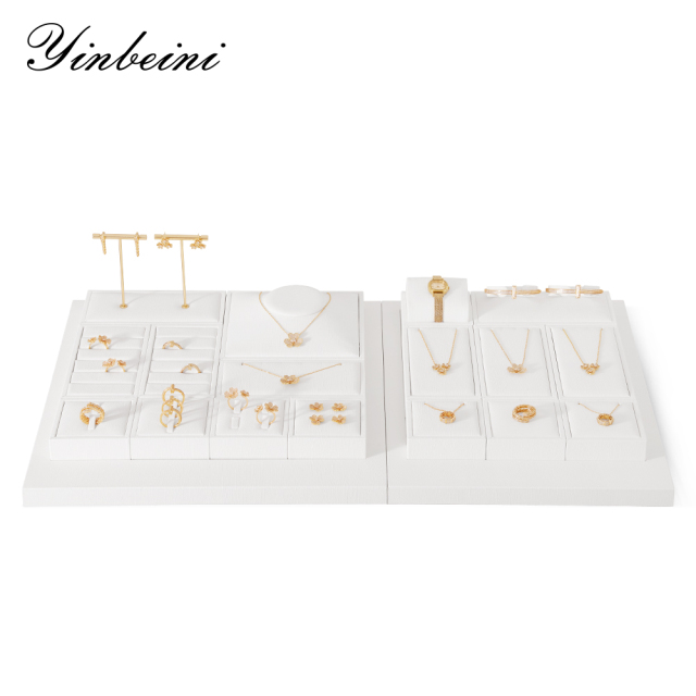 Yinbeini Premium Customizable PU Leather Jewelry Display Set Multi Piece White Organizer for Complete Jewelry Collections Ideal TT011