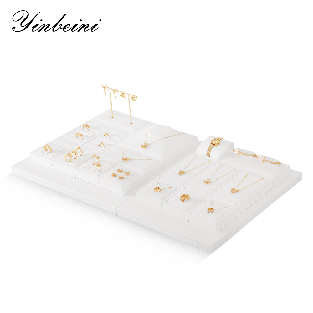Yinbeini Premium Customizable PU Leather Jewelry Display Set Multi Piece White Organizer for Complete Jewelry Collections Ideal TT011