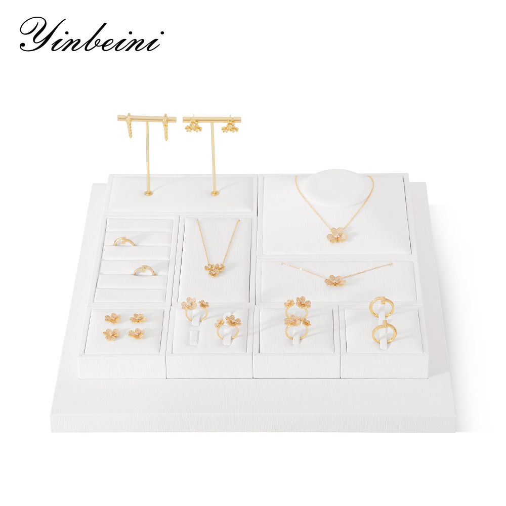 Yinbeini Premium Customizable PU Leather Jewelry Display Set Multi Piece White Organizer for Complete Jewelry Collections Ideal TT011