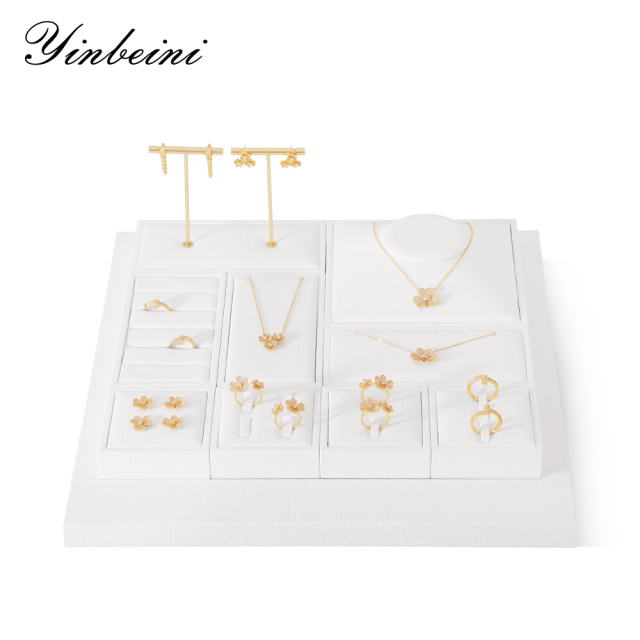Yinbeini Premium Customizable PU Leather Jewelry Display Set Multi Piece White Organizer for Complete Jewelry Collections Ideal TT011